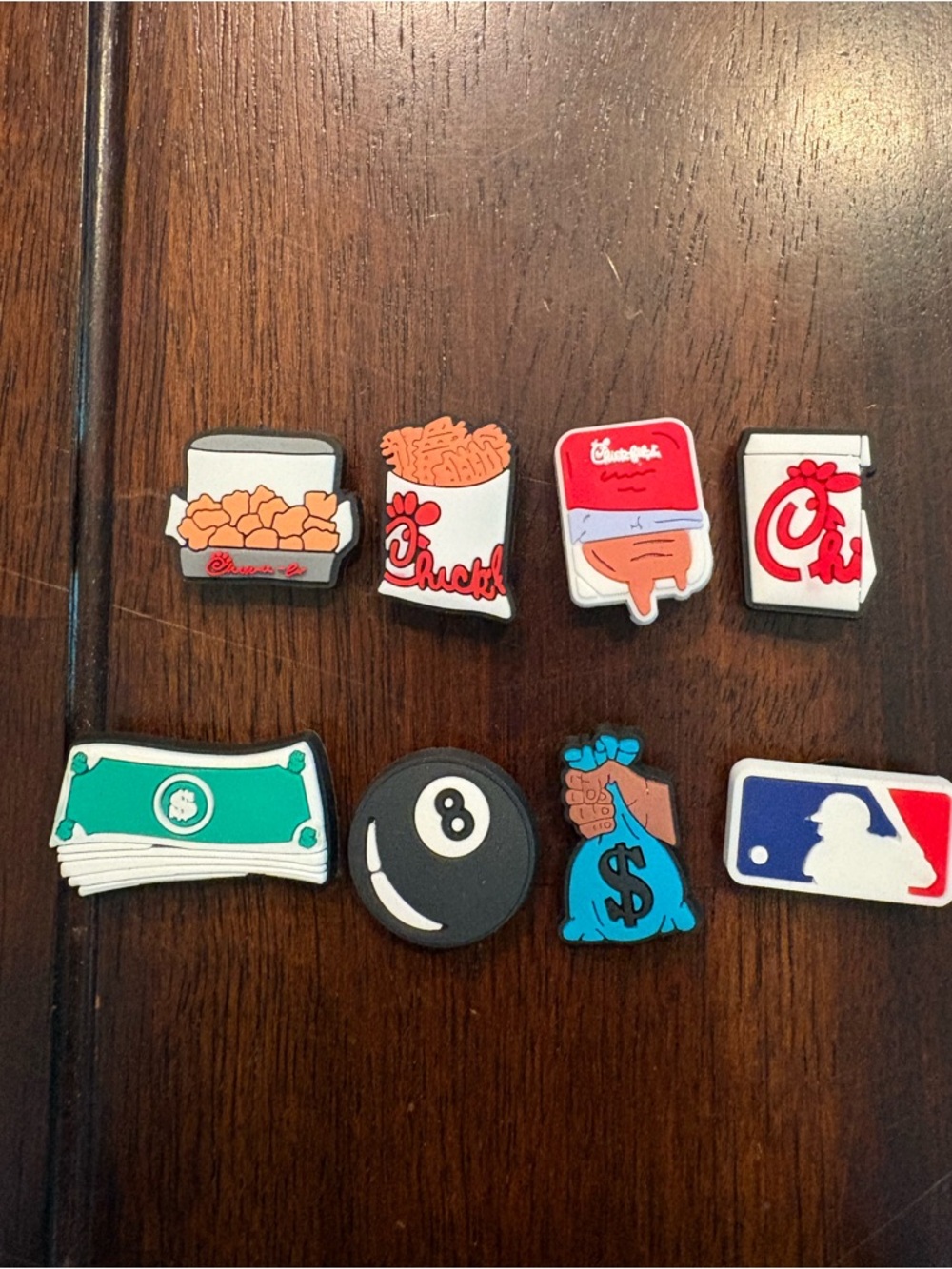 8 Croc Charms (Chick-fil-A, Money, 8 Ball, MLB)